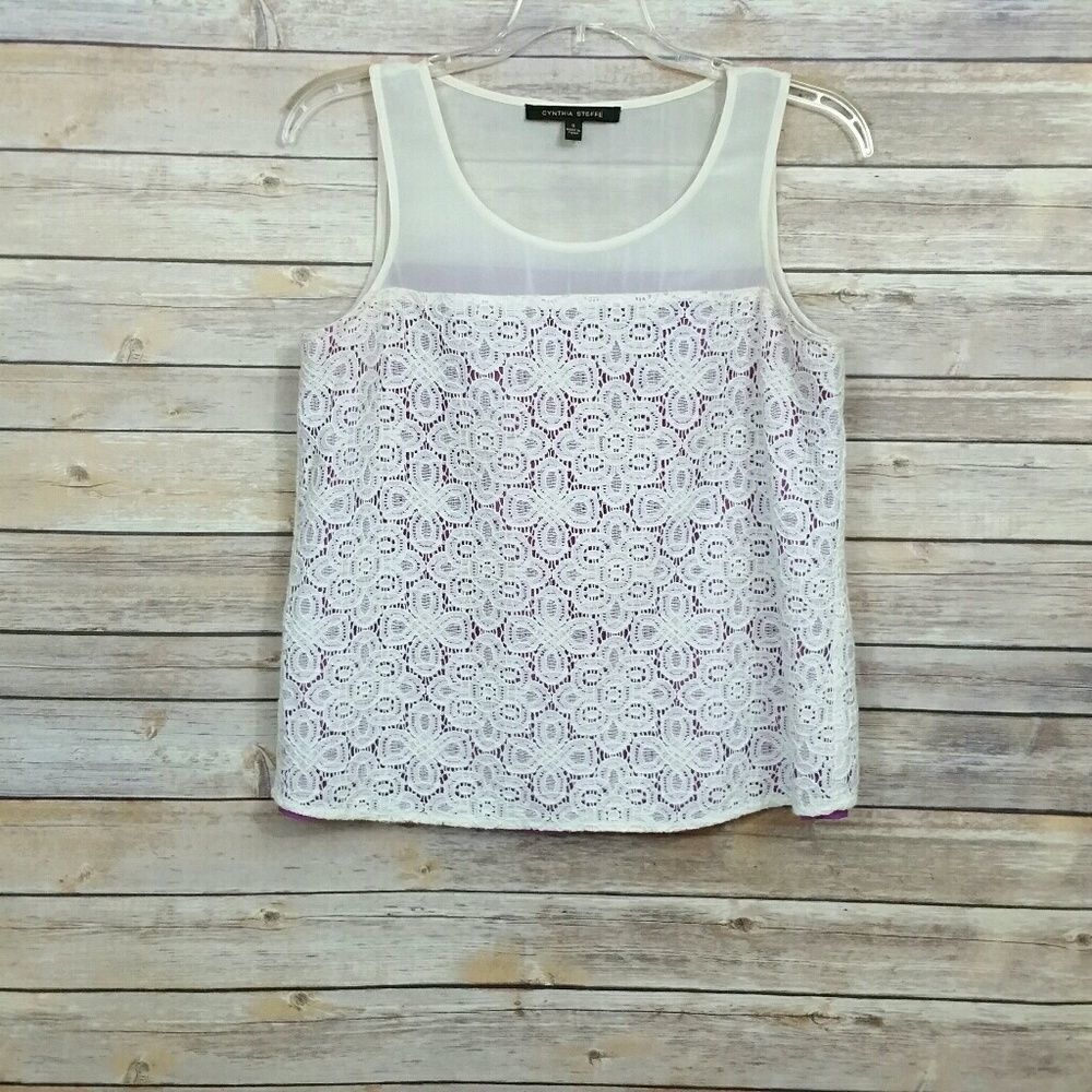 Cynthia Steefe Lace Overlay Sleeveless Top Size Small